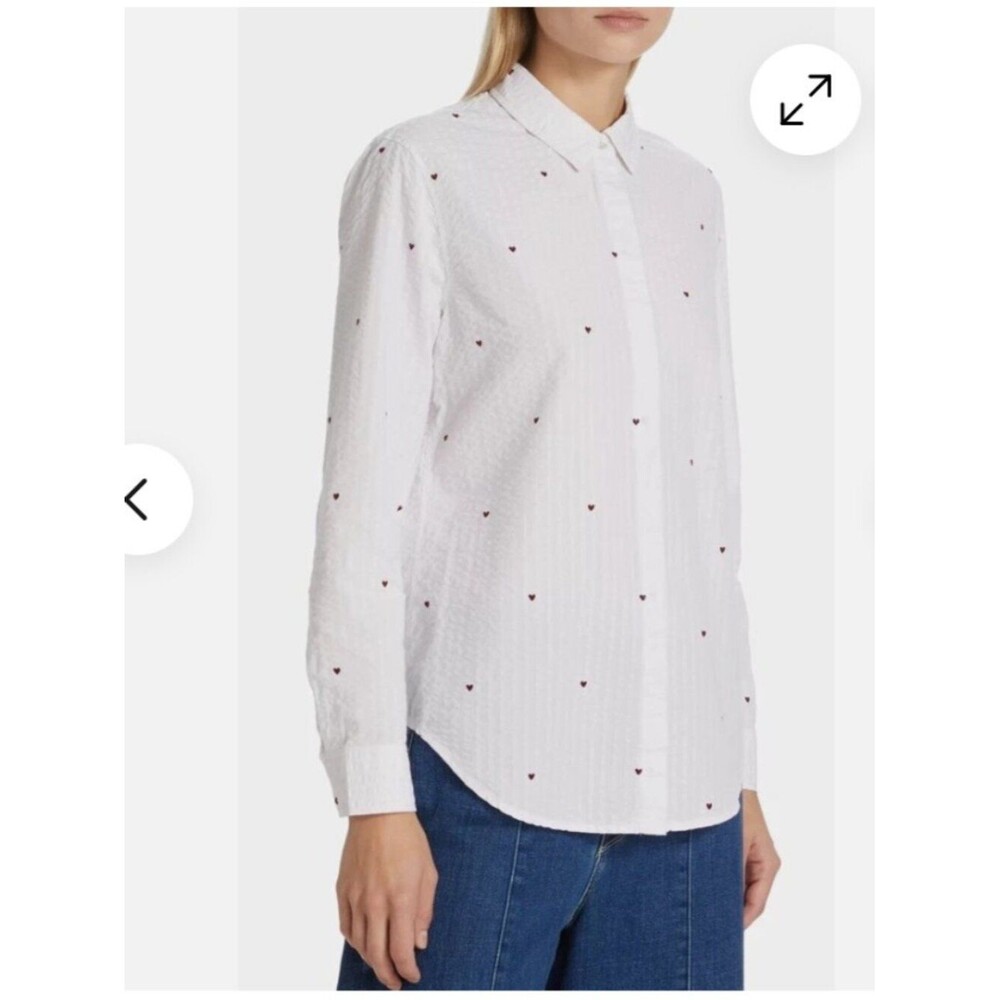 Rails Taylor Flocked Hearts Seersucker White Cotton Shirt Top Size Large